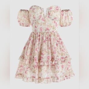Cider Floral Puff Sleeve Layered Corset Dress Size S